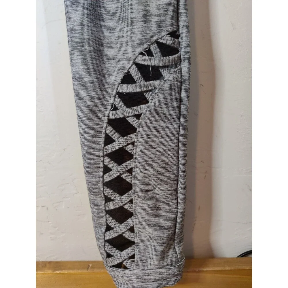 Justice Girls Size M (8-10) Gray Ankle Leggings Lattice Trim Detail Back Waist